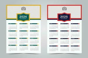 Wall calendar 2024 and 2025 template design. one page vertical calendar design vector