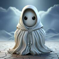 AI generated 3D cartoon of an white ghost photo