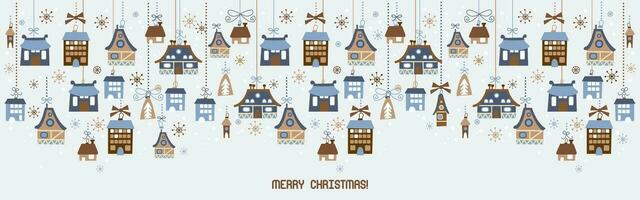 Cute Christmas and winter houses. Retro Christmas Decorations. Background vector