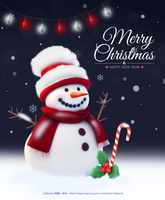 Merry Christmas Poster Template With 3D Rendering Snowman With Christmas Elements psd