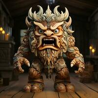 AI generated 3D cartoon of an wooden god photo