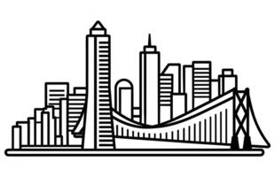 San Francisco City line art style vector illustration, Trendy template with San Francisco City buildings and landmarks in line style.