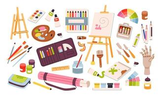 Vector art tools sketch. set hand drawn vector artist s supplies. Doodle  graphic tablet, markers and paints. Art background 31720641 Vector Art at  Vecteezy