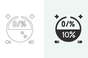 Icons representing percentage growth and decline are placed. Stock vector collection of percent, arrow, up, down, and line style symbols