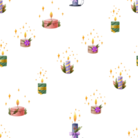 naadloos patroon met brandend decoratief kaarsen in een glas pot en sterren. nieuw jaar vakantie hand- getrokken illustratie png