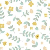 Seamless vector pattern. Delicate flowers in Scandinavian style, naive art. Pattern on white background