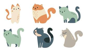 Collection of vector illustrations in Scandinavian style. Cute kitties on white background