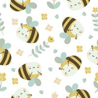 Seamless vector pattern. Cute bees and daisies. Pattern on white background for children's products