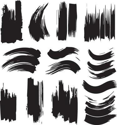 Black splatter paint brush stroke set