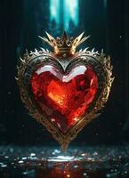 AI generated Creativity crystal heart with golden crown happy Valentine's day wallpaper photo