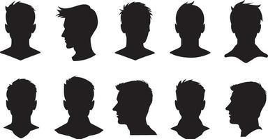 Set of male face silhouettes. Man face silhouettes set. Male face icons set. Vector illustration