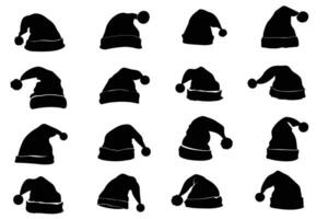 Santa hat silhouettes set. Silhouettes of Santa hats. Vector illustration