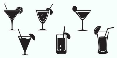 Set of cocktails. Cocktail silhouettes set. Cocktail icons set. Vector illustration