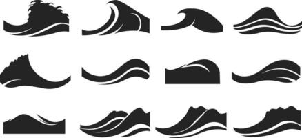 Set of wave silhouettes. Wave icons set. Flat wave vectors. vector