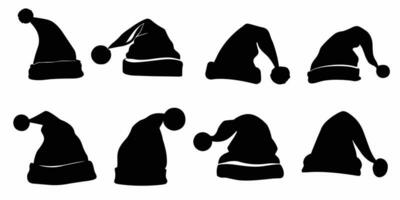 Santa hat silhouettes. Black and white Santa hats. Vector illustration