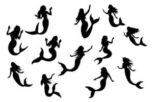 Mermaid silhouettes set. Mermaid icons set. Vector illustration