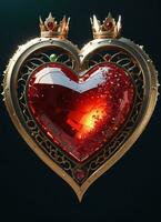 AI generated Creativity crystal heart with golden crown happy Valentine's day wallpaper photo