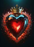 AI generated Creativity crystal heart with golden crown happy Valentine's day wallpaper photo