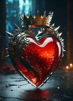 AI generated Creativity crystal heart with golden crown happy Valentine's day wallpaper photo