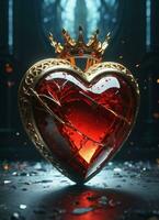 AI generated Creativity crystal heart with golden crown happy Valentine's day wallpaper photo