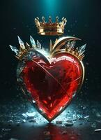 AI generated Creativity crystal heart with golden crown happy Valentine's day wallpaper photo