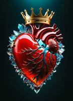 AI generated Creativity crystal heart with golden crown happy Valentine's day wallpaper photo