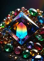 AI generated Rainbow holographic crystal gem photo