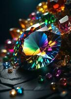 AI generated Rainbow holographic crystal gem photo