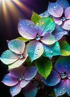 AI generated Hydrangea holographic flowers photo