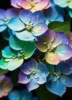 AI generated Hydrangea holographic flowers photo