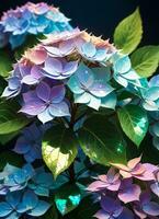 AI generated Hydrangea holographic flowers photo