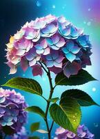 ai generado hortensia holográfico flores foto