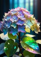 ai generado hortensia holográfico flores foto