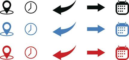 vector collection of icons and symbols for directions, time and date