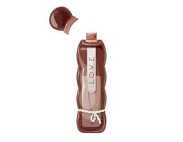 Glass elegant bottle of fragrant perfume. Vector isolated cartoon red eau de parfum.