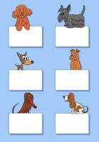 dibujos animados perros y cachorros con blanco tarjetas diseño conjunto vector