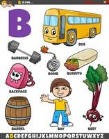 Letter B set with cartoon objects and characters vector