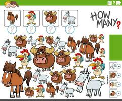 how many counting game with cartoon farm animals vector