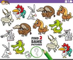 find two same cartoon animals educational game vector