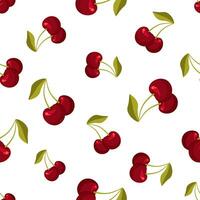 Seamless cherry pattern. Autumn cherry harvest. Summer berries on a white background. The print is suitable for summer designs, wrapping paper, fabric, clothing, vegan composition vector