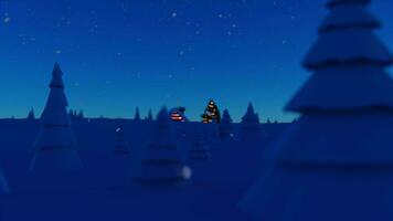 Kerstmis perfect winter sprookje landschap. houten met sneeuw bedekt huis van de kerstman claus De volgende naar het is een groot magie Spar boom versierd met cadeaus video