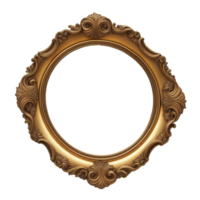 AI generated Antique Gold Circle Frame Isolated on Transparent Background png