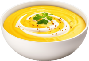 AI generated pumpkin soup with cream and parsley png