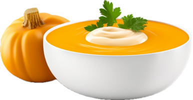 AI generated pumpkin soup with cream and parsley png