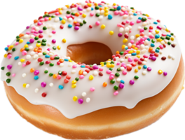 AI generated white donut decorated with sprinkles png. png