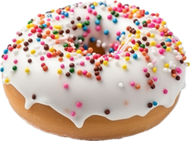 AI generated white donut decorated with sprinkles png. png