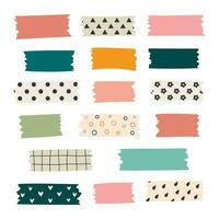 Set of colorful patterned washi tape strips. Vector illustration of a cute decorative scotch tape