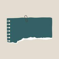 Note paper with pin, binder clip. Blank sheet, torn piece of paper and notebook page. Templates for a note message. vector