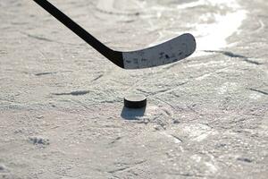 close-up of sticks and pucks in the stadium photo