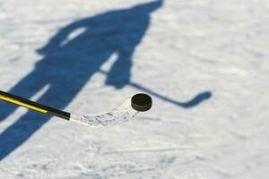 close-up of sticks and pucks in the stadium photo